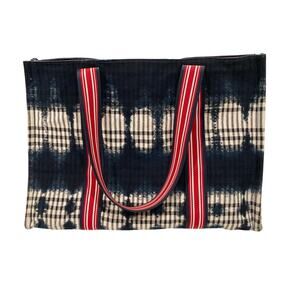 Inouitoosh Street Bag 100% Cotton Shopping Tote Printed Blue White Batik & Plaid